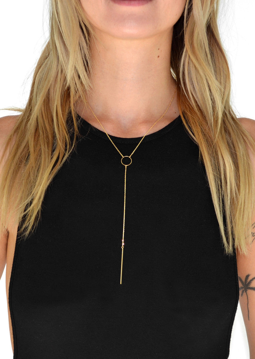 Delicate Circle & Bar Y-Chain Necklace