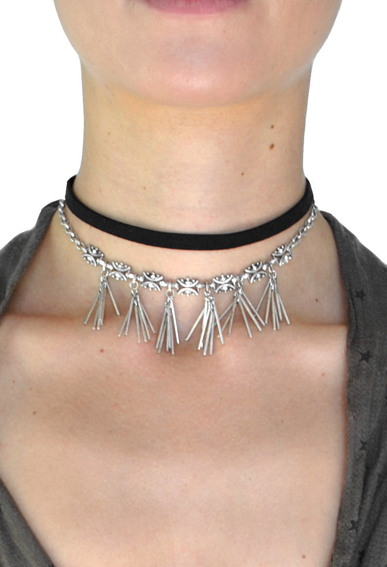 Rebekah Metal Fringe Choker Necklace Set