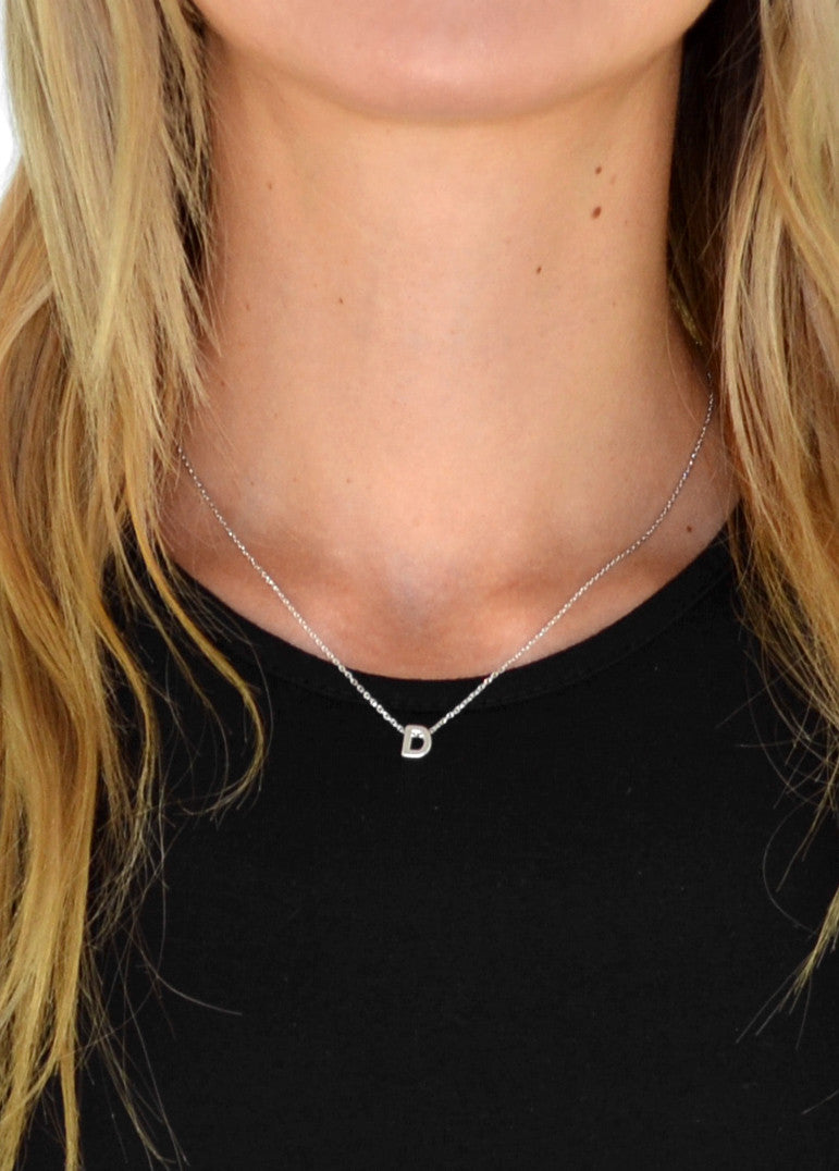 V Silver Initial Pendant Necklace