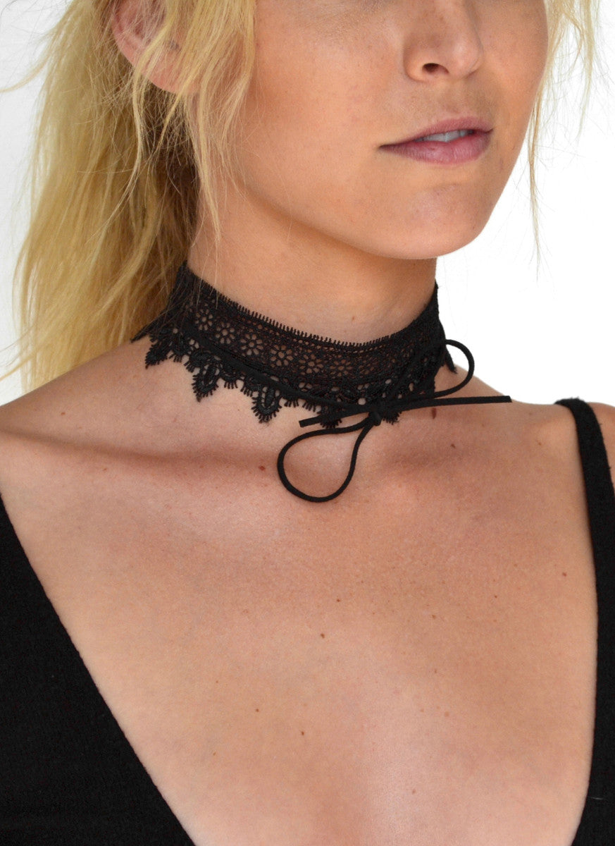 Wide Lace Bow Tie Choker