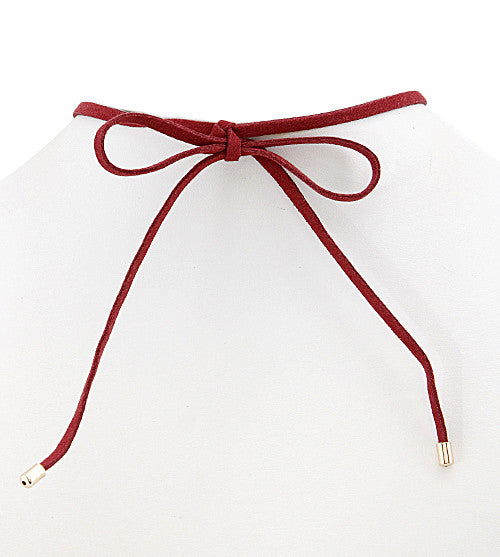 Burgundy Suede Bow Tie Choker Necklace