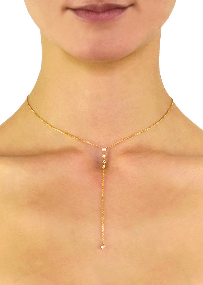 Erin Dainty Crystal Lariat Necklace - Silver