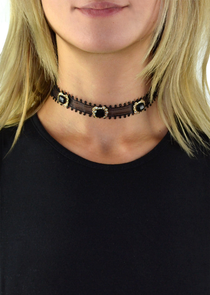 Monaco Jeweled Black Ribbon Choker – Jewel Cult