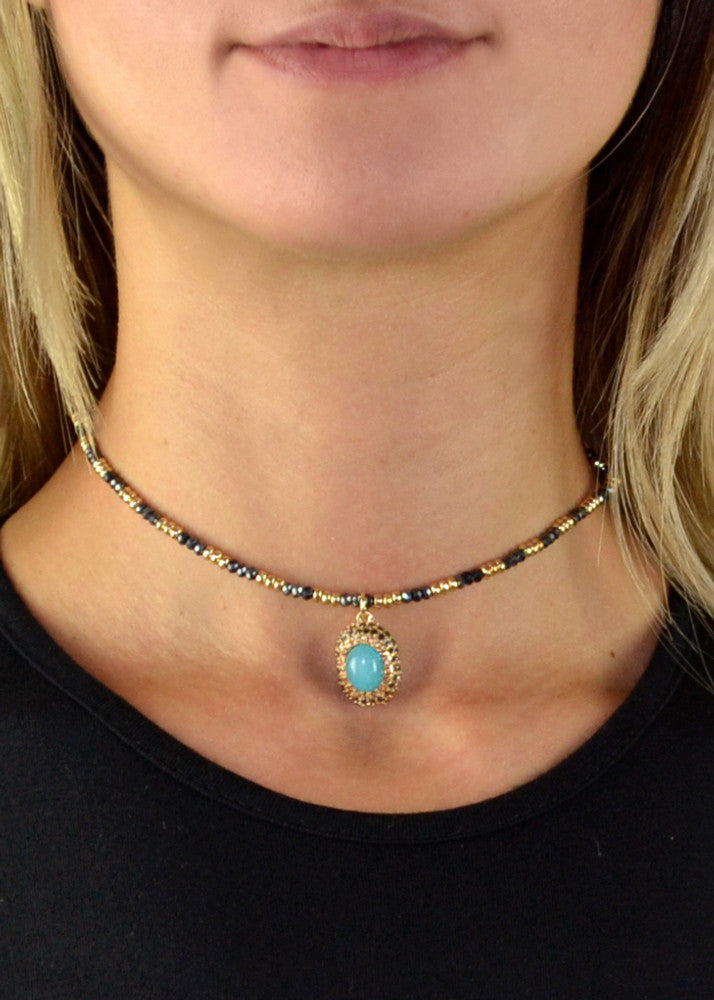 Valencia Jeweled Beaded Choker - Deep Purple