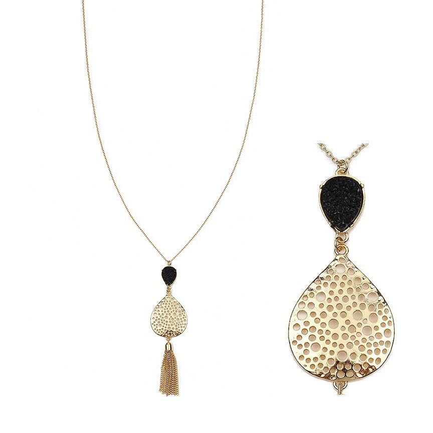 Long Boho Faux Druzy Tassel Necklace