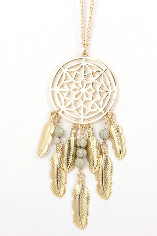 Long Gold Dreamcatcher Chain Necklace