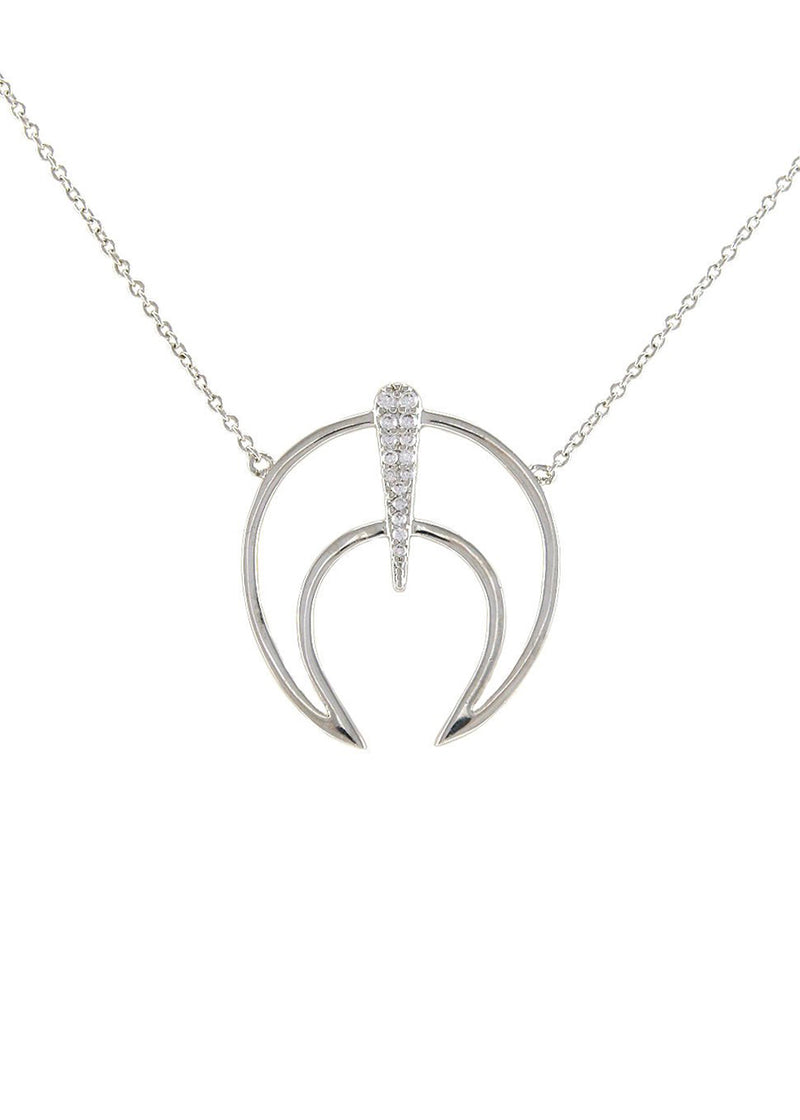 Cutout Crystal Crescent Horn Necklace