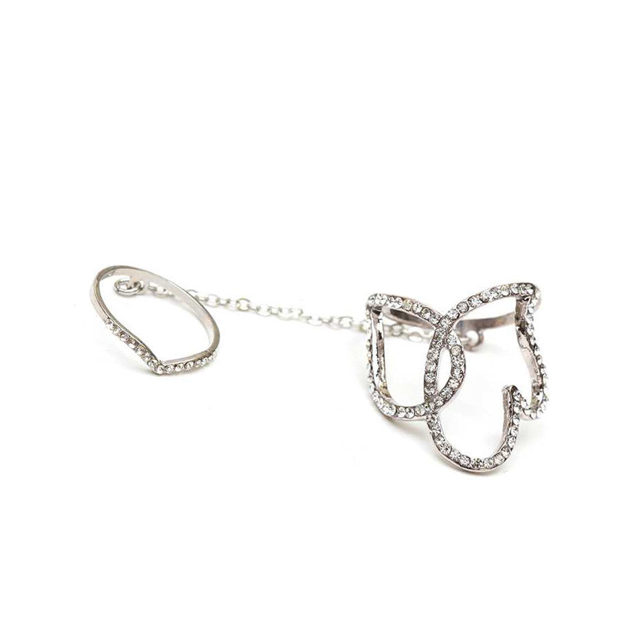 Dainty Crystal Fancy Chain Linked Knuckle Ring