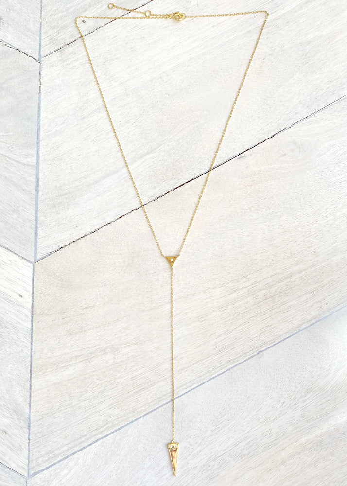 Dainty Double Triangle Lariat Y Necklace - Gold