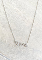 Crystal Sterling Silver Love Script Necklace - Silver