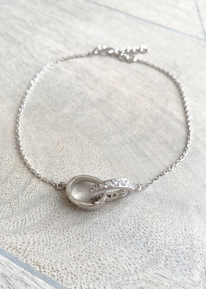 Dainty Crystal Infinity Linked Sterling Silver Bracelet