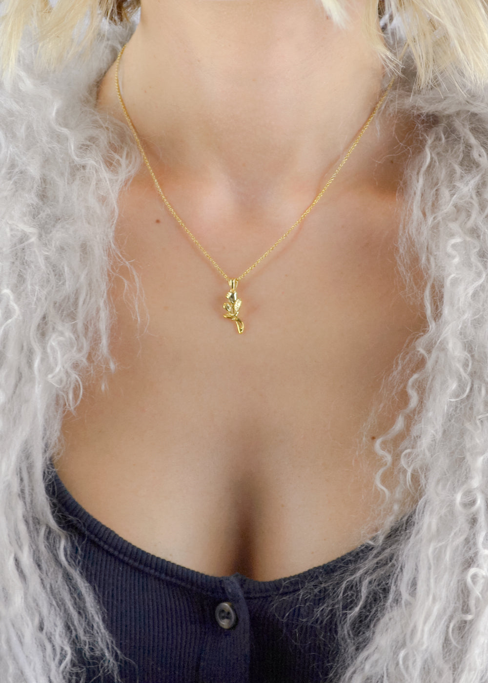 Single Rose 14k Gold Necklace