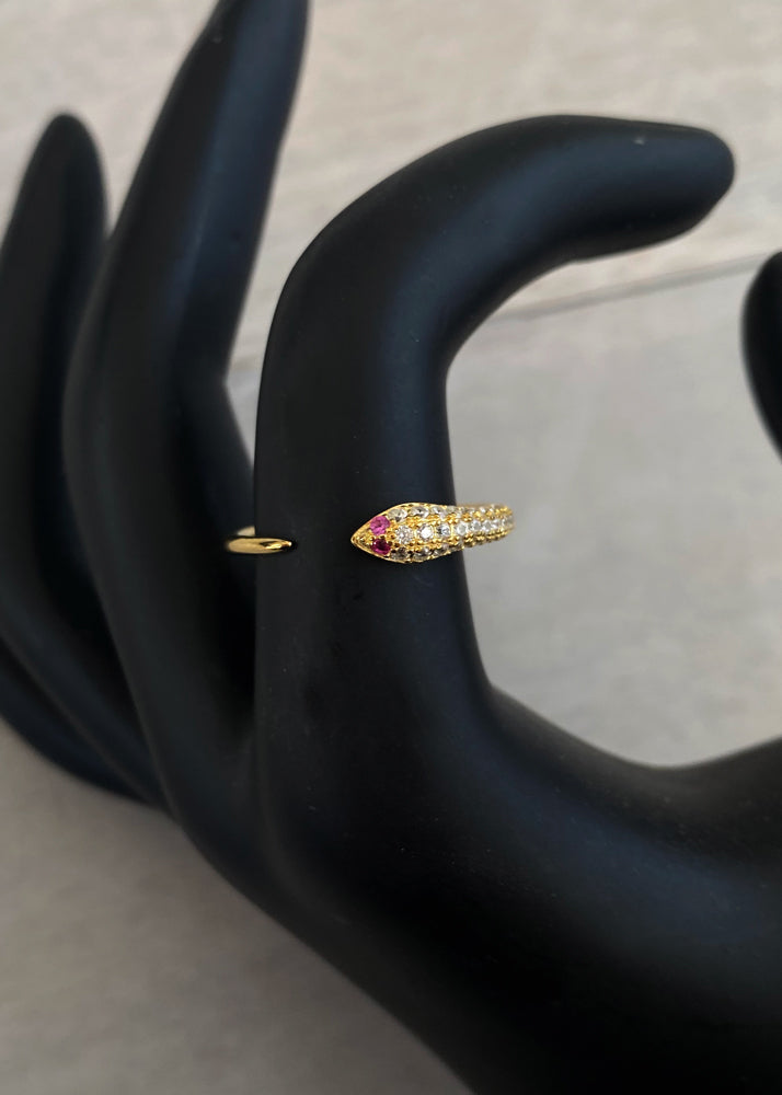 Dainty Crystal Snake Ring Gold Vermeil