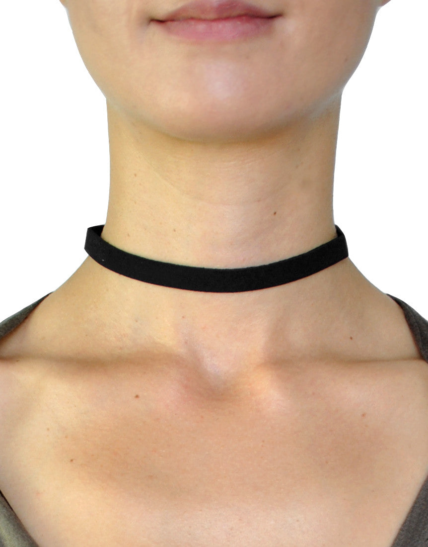 Thin Black Suede Choker Necklace 