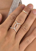 Overlapping Crystal Chain Linked Knuckle Ring