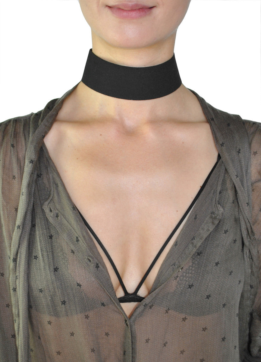Extra Wide Black Suede Choker Necklace 