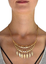 Boho Cutout Feather Fringe Necklace