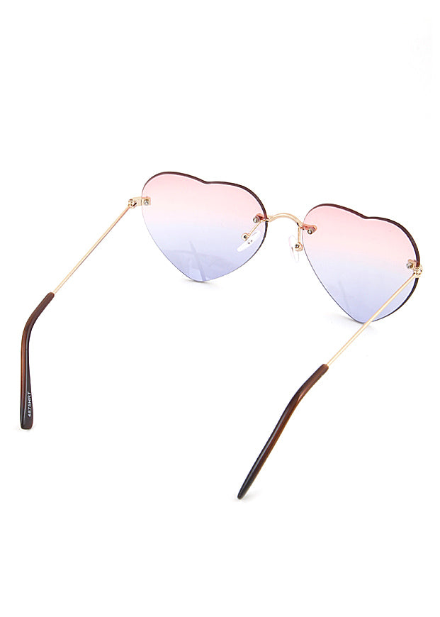 Rimless Heart Frame Sunglasses Pink Purple