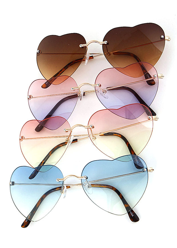 Rimless Heart Frame Sunglasses