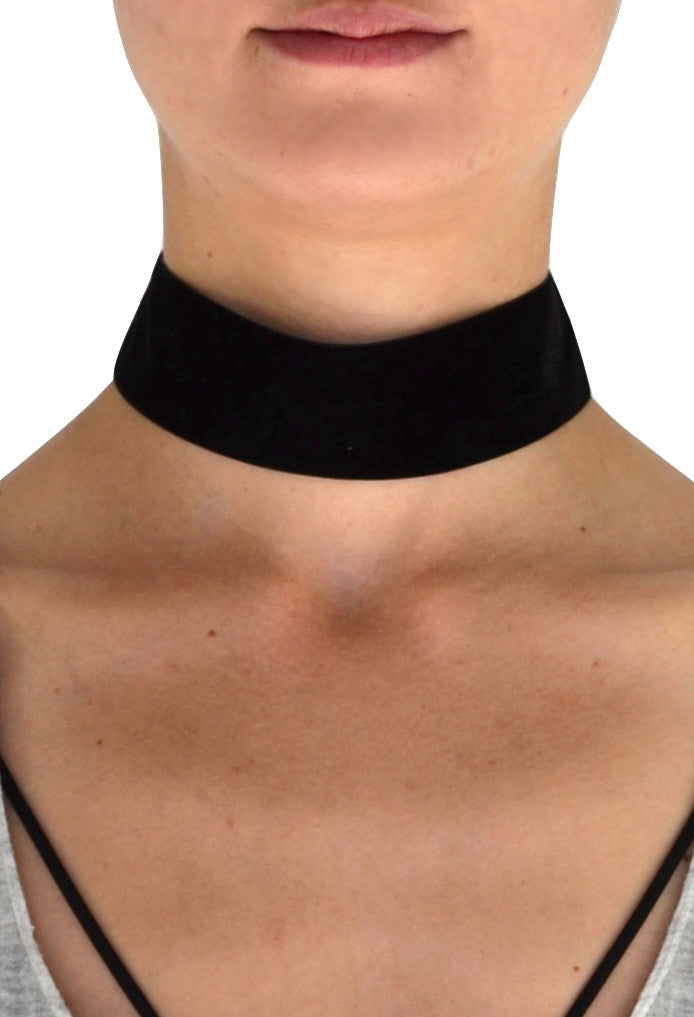 Extra Wide Black Velvet Choker Necklace 