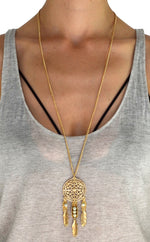 Long Gold Dreamcatcher Chain Necklace
