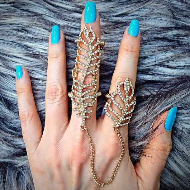 Full Hand Knuckle Rings Crystal Leaf Chain Linked Full Finger Knuckle Ring – Jewel Cult