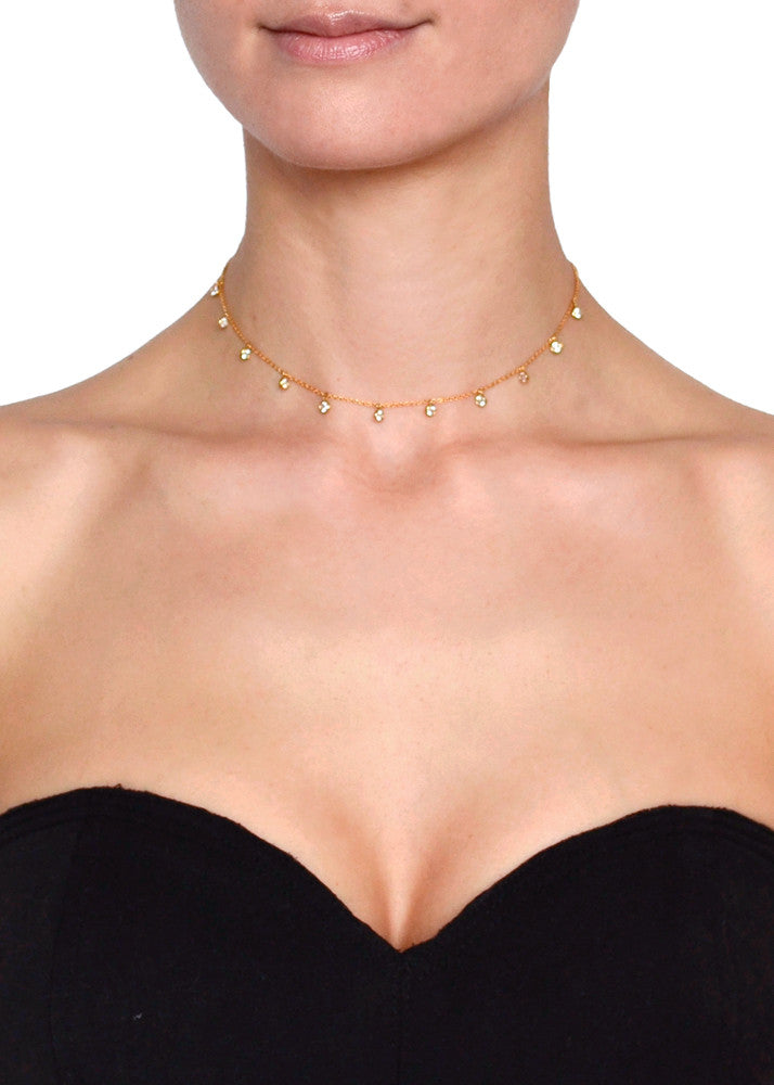 Amore Delicate Crystal Chain Choker - Gold