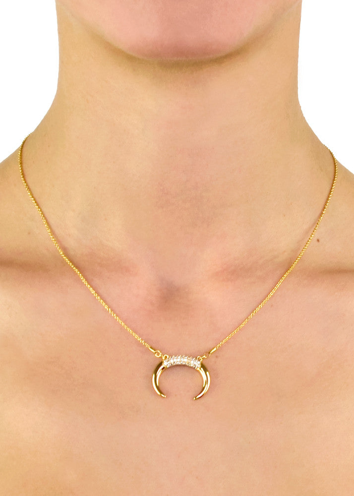 Nadine Crescent Horn Crystal Necklace - Gold