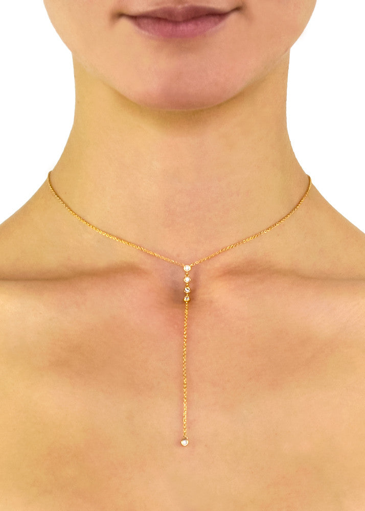 Erin Dainty Crystal Lariat Necklace - Gold