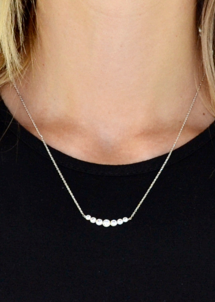 Dainty Staggered Crystal Curved Bar Necklace