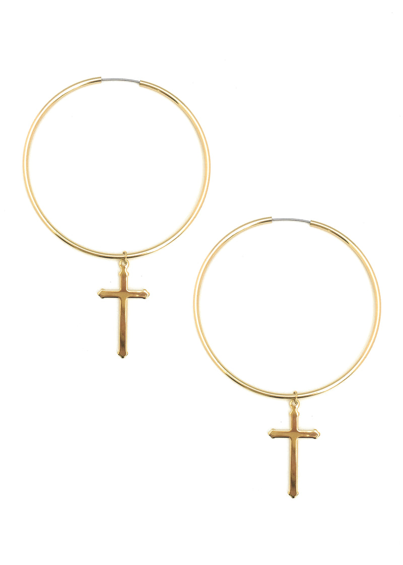 Large Gold Cross Hoop Earrings