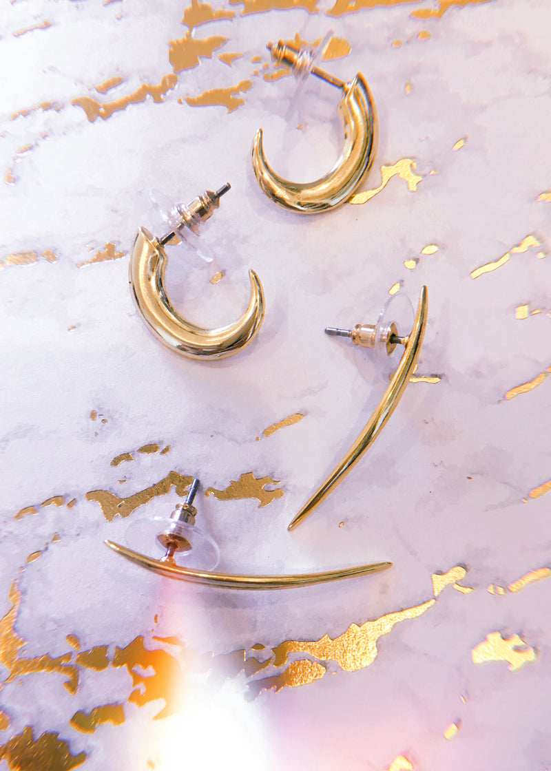 Curved Long Gold Claw Earrings