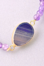 Boho Teardrop Purple Glass Stone Beaded Bracelet 