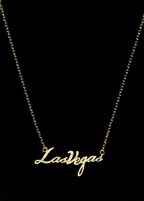 #VegasStrong Las Vegas Script Necklace - Gold