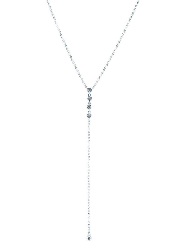 Erin Dainty Crystal Lariat Necklace - Silver