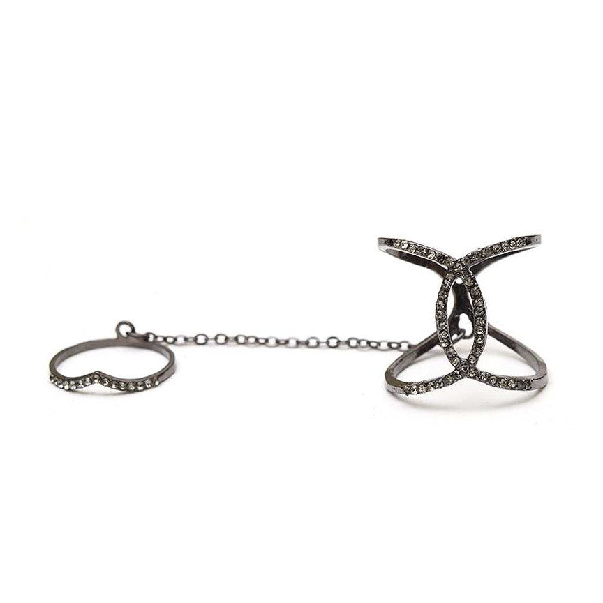 Overlapping Crystal Chain Linked Knuckle Ring