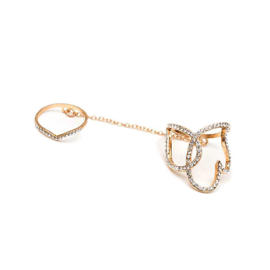 Dainty Crystal Fancy Chain Linked Knuckle Ring