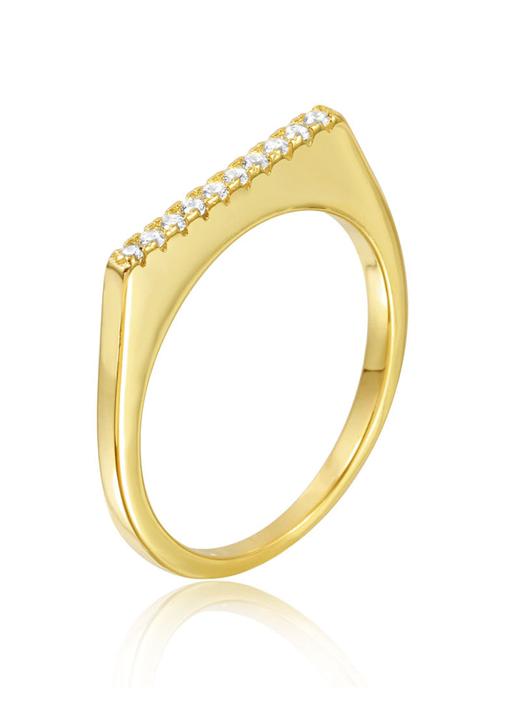 Dainty CZ Crystal Gold Bar Stackable Ring