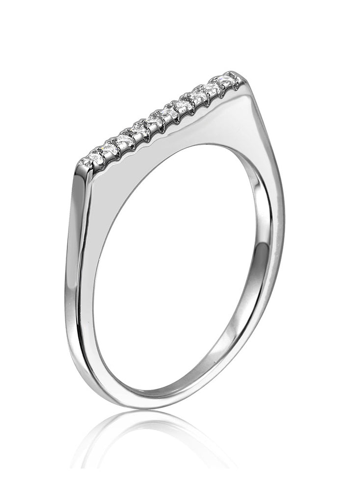 Dainty CZ Crystal Sterling Silver Bar Stackable Ring