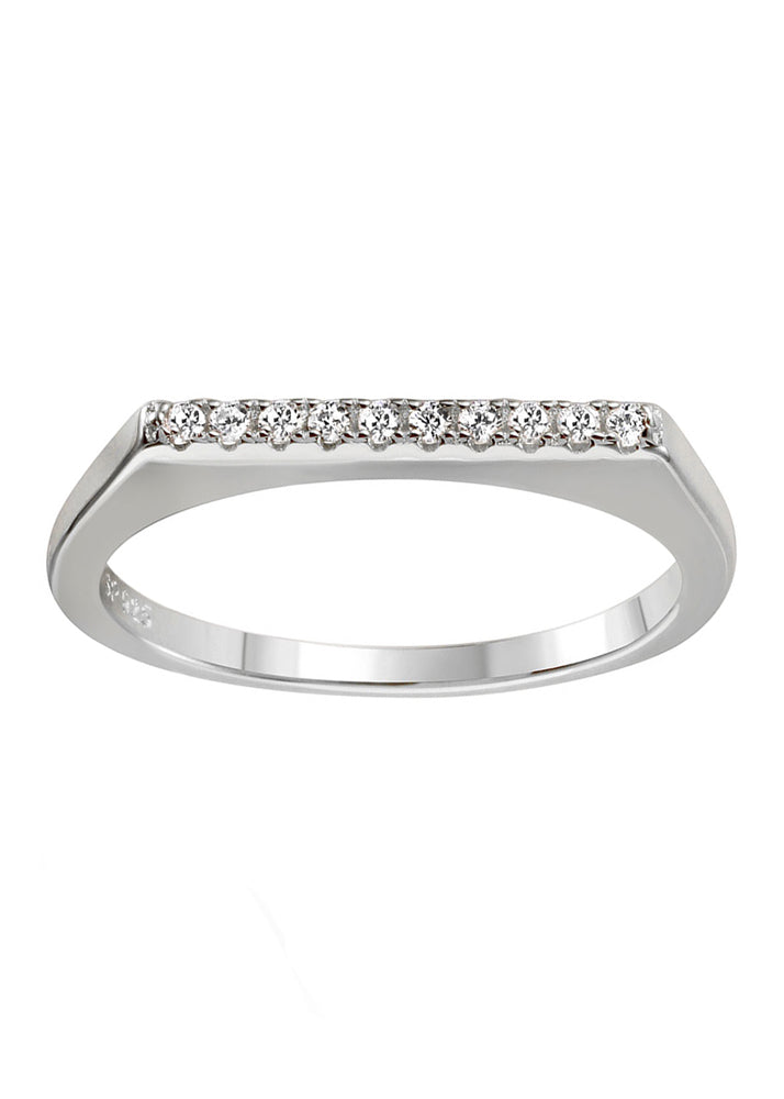 Dainty CZ Crystal Sterling Silver Bar Stackable Ring