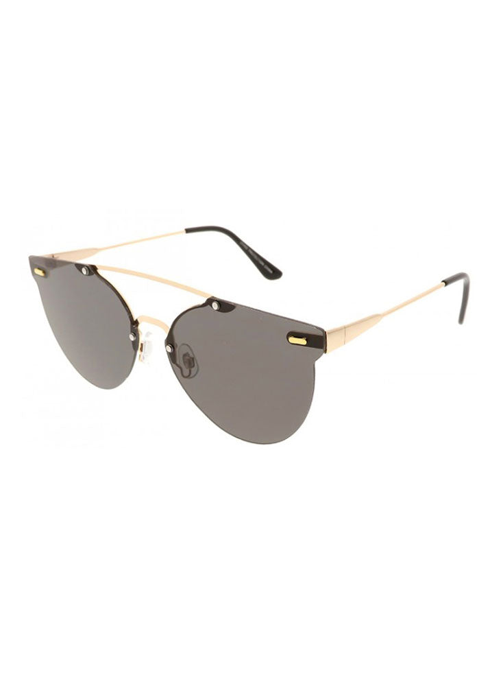 Modern Rimless Aviator Sunglasses Gold Black Lens