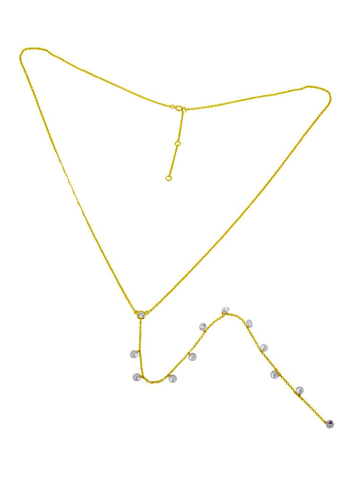 Drips of Crystal Lariat Necklace - Gold