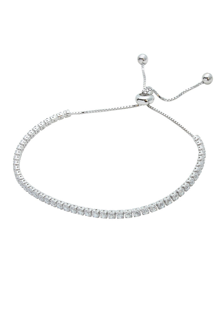 Crystal Tennis Sterling Silver Pull Bracelet
