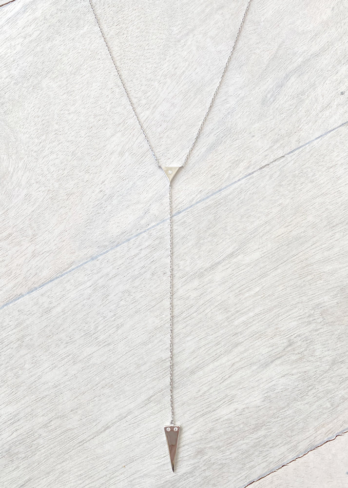 Dainty Double Triangle Lariat Y Necklace - Silver