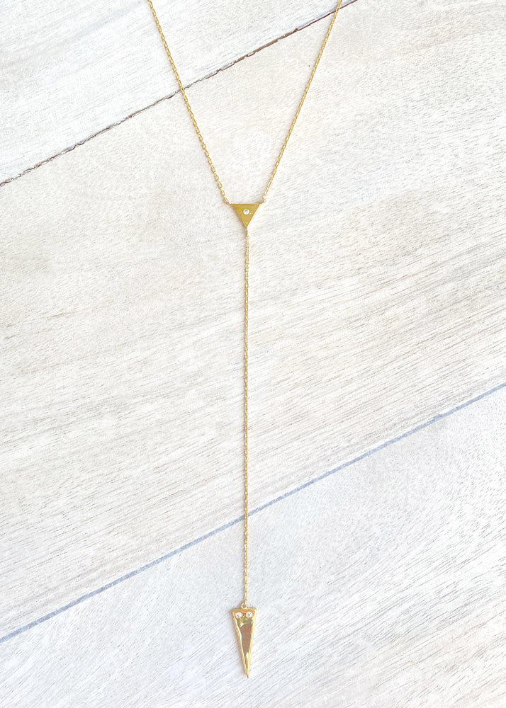 Dainty Double Triangle Lariat Y Necklace - Gold