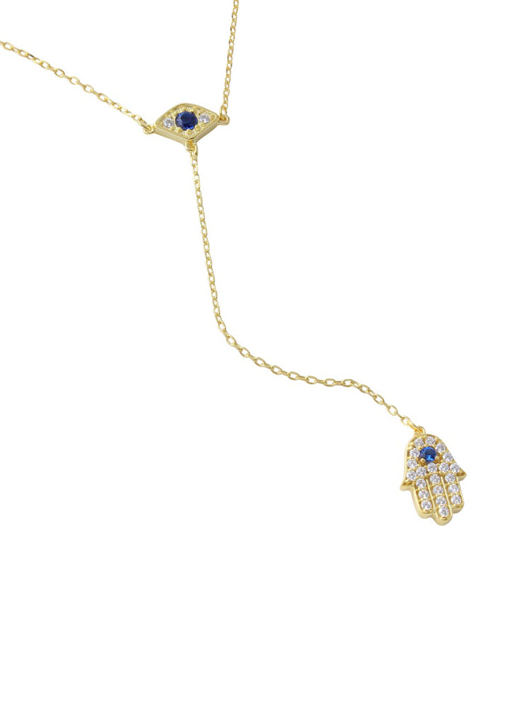 Crystal Hamsa 925 Lariat Y Drop Necklace