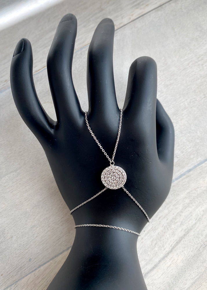 Sterling Silver Crystal Medallion Hand Chain