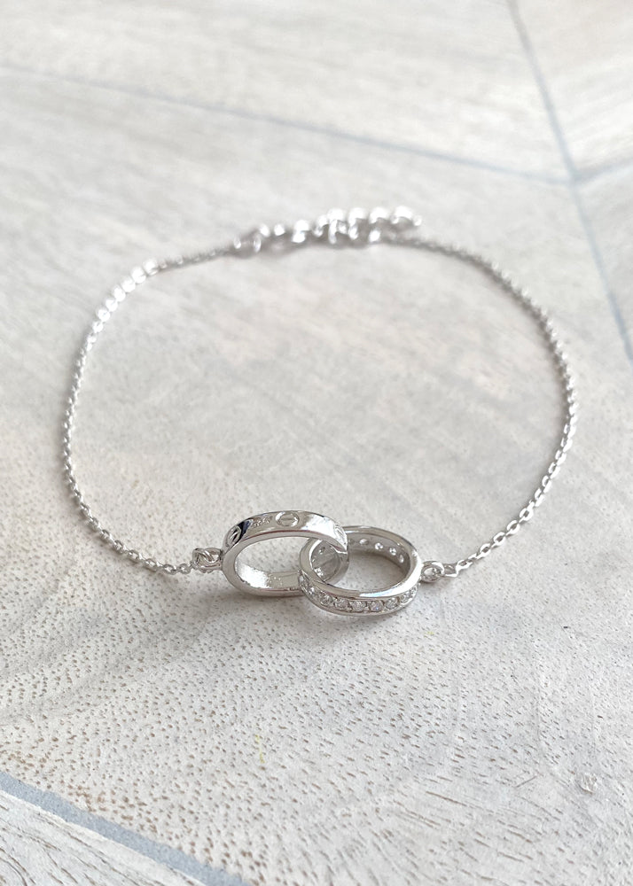 Dainty Crystal Infinity Linked Sterling Silver Bracelet