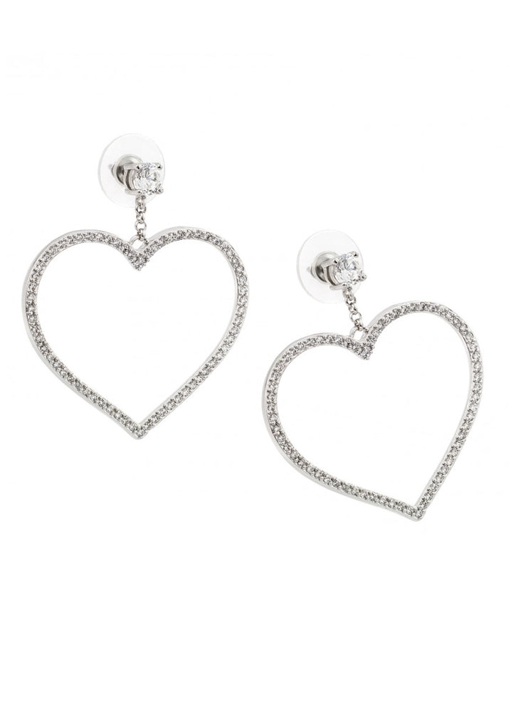 Love Me Crystal Heart Sterling Silver Drop Earrings