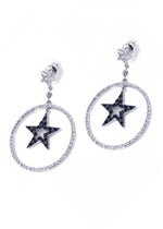 Crystal Moon & Stars Sterling Silver Drop Earrings